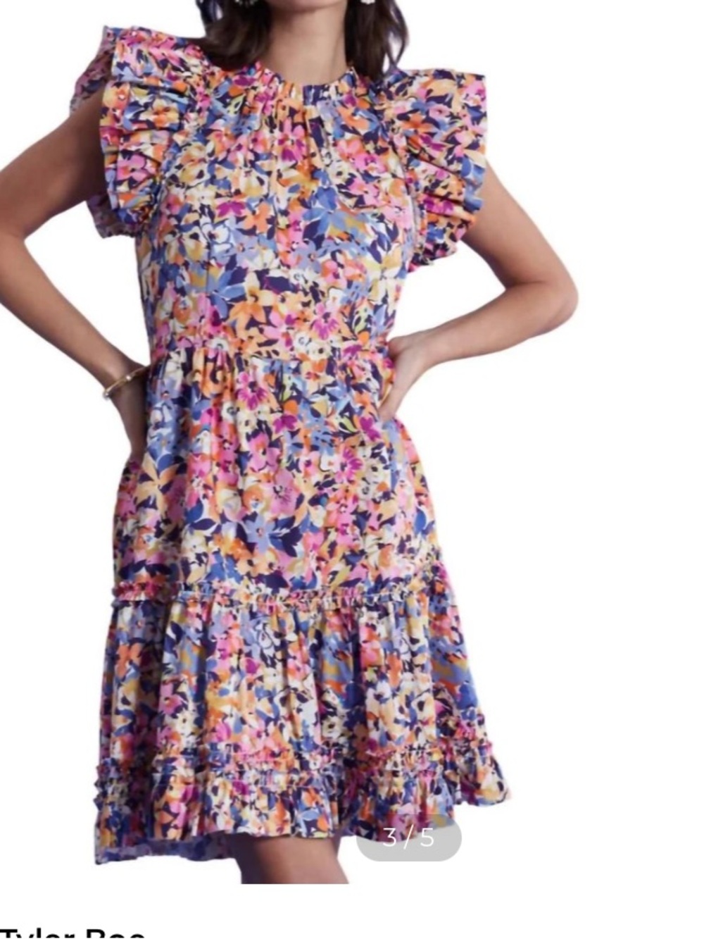 Tyler Boe Ursula Cotton Bouquet Dress Pink and Blue Floral Ruffle Tiered